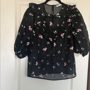 Zara Black Top with Pink Floral Design